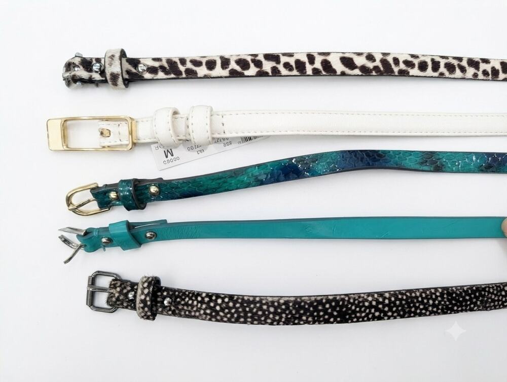 Belts: Skinny Mixed Texture Lot – Animal Print, Chic & Bohemian – Sizes S & M